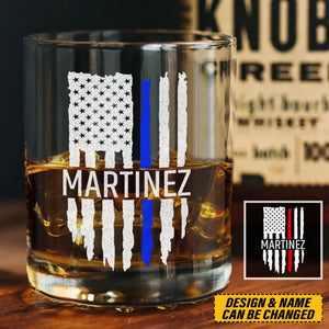 Personalized US Thin Blue Line Thin Red Line Custom Name Whiskey Glass Printed QTLVA1497