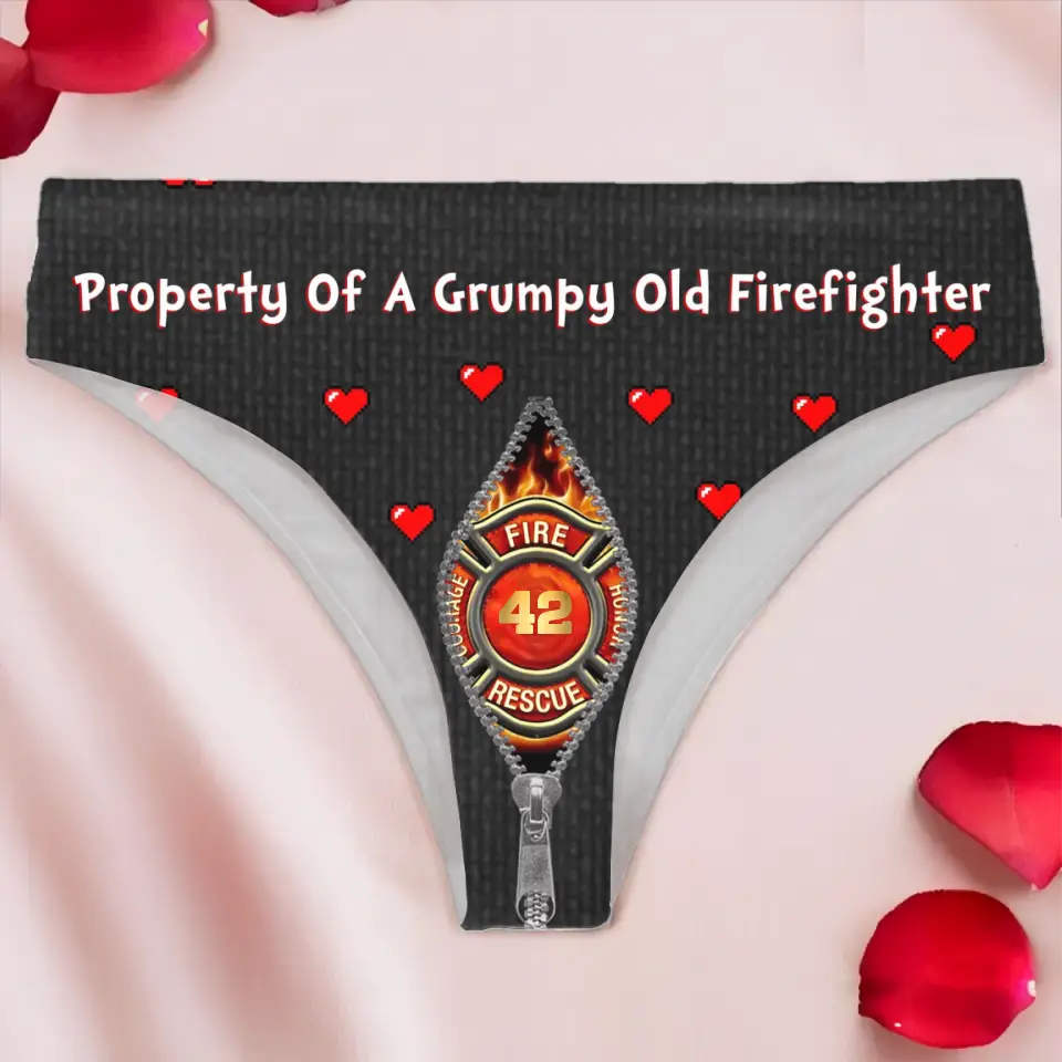 Personalized Property Of A Grumpy Old Firefighter Valentine's Day Gift Women's Low Waist Underwear Printed VQ24211