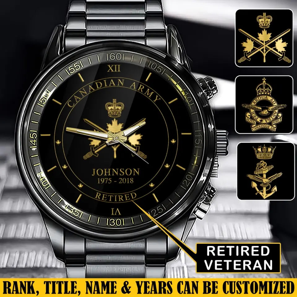 Personalized Canadian Armed Forces Rank Camo Custom Name & Served Time Watch Printed AHVQ24563