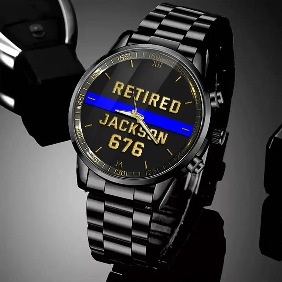 Personalized Retired Police Blue Line Custom Name & ID Watch Printed QTKH24634