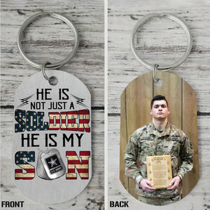 Personalized Upload Your US Soldier/Veteran Photo He Is Not Just A Soldier He Is My Son Wooden Keychain Printed 23APR-BQT07