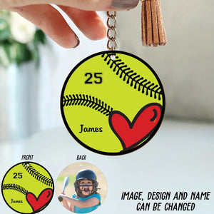 Personalized Upload Your Softball Playing Photo Softball Wooden Keychain Printed QTBT1104