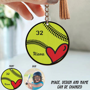 Personalized Upload Your Softball Playing Photo Softball Wooden Keychain Printed QTBT1104