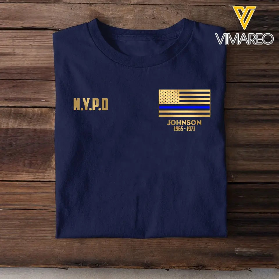 Personalized US Blue Line Flag Tshirt Printed QTKH1807