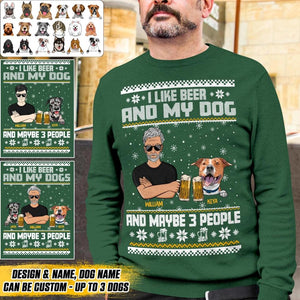 Personalized I Like Beer And Dog Christmas Crew Neck Sweatshirt Printed 22OCT-HQ13