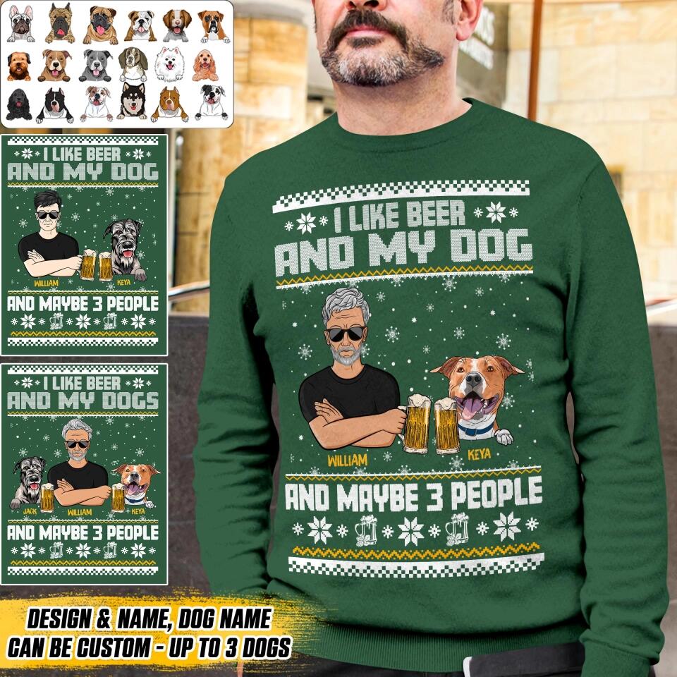 Personalized I Like Beer And Dog Christmas Crew Neck Sweatshirt Printed 22OCT-HQ13