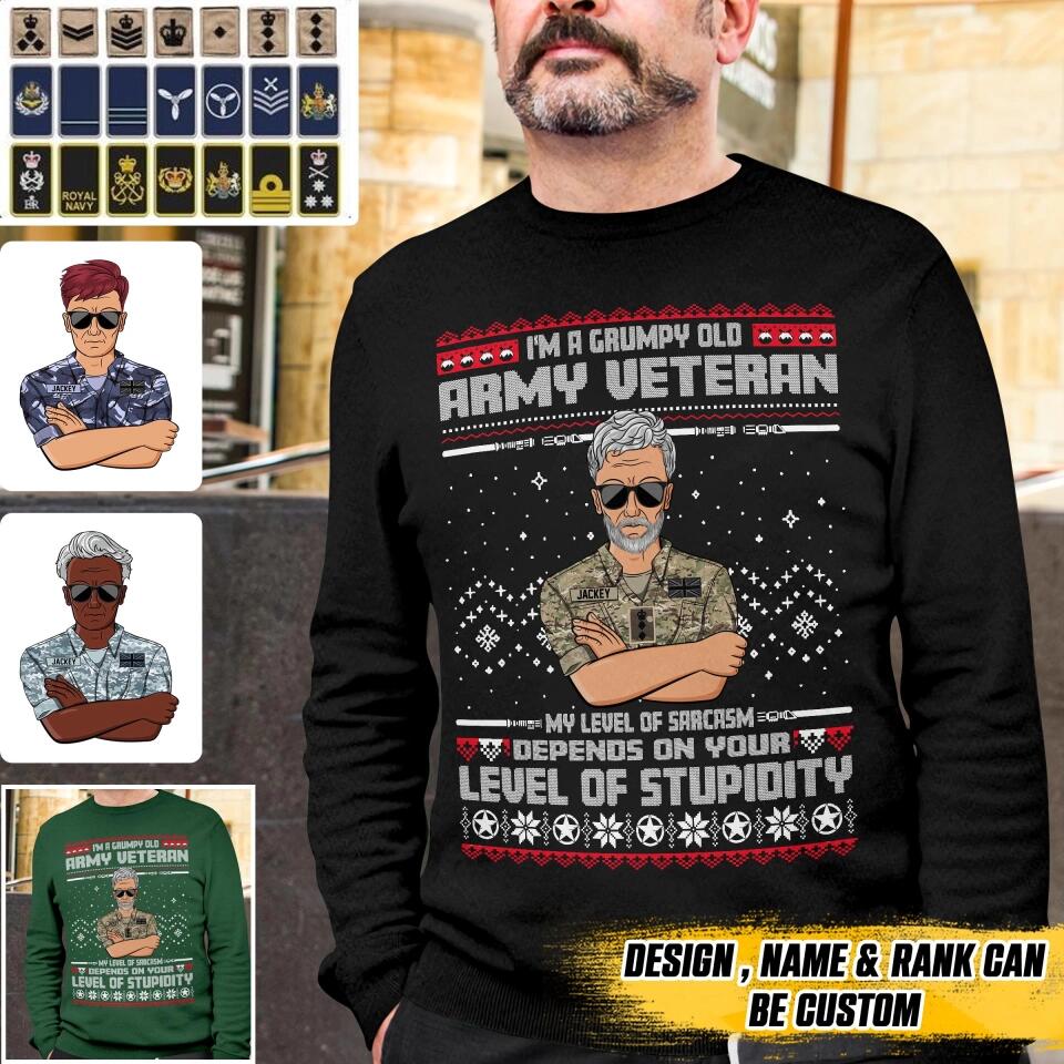 Personalized Grumpy Old British Veterans/Soldier  Christmas Crew Neck Sweatshirt Printed 22OCT-HQ14