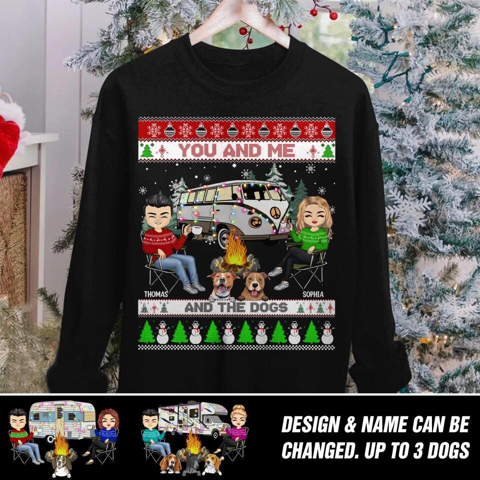 Personalized You And Me And The Dogs Camping Christmas Crew Neck Sweatshirt Printed 22OCT-DT15
