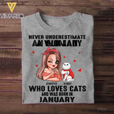 Personalized Never Underestimate A Woman Who Loves Cats And Was Born In January Tshirt Hoodie Or Sweatshirt Printed QTHQ0811