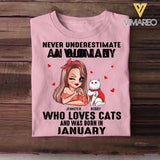 Personalized Never Underestimate A Woman Who Loves Cats And Was Born In January Tshirt Hoodie Or Sweatshirt Printed QTHQ0811