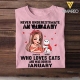 Personalized Never Underestimate A Woman Who Loves Cats And Was Born In January Tshirt Hoodie Or Sweatshirt Printed QTHQ0811