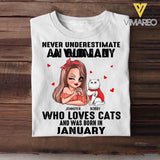 Personalized Never Underestimate A Woman Who Loves Cats And Was Born In January Tshirt Hoodie Or Sweatshirt Printed QTHQ0811