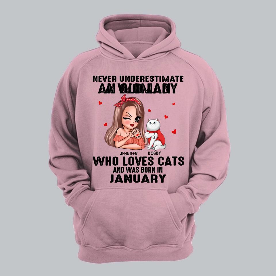 Personalized Never Underestimate A Woman Who Loves Cats And Was Born In January Tshirt Hoodie Or Sweatshirt Printed QTHQ0811