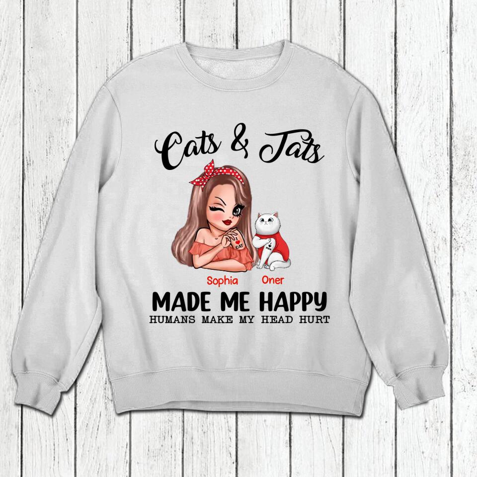 Personalized Cats And Jats Make Me Happy Tshirt Hoodie Or Sweatshirt Printed QTHY0811