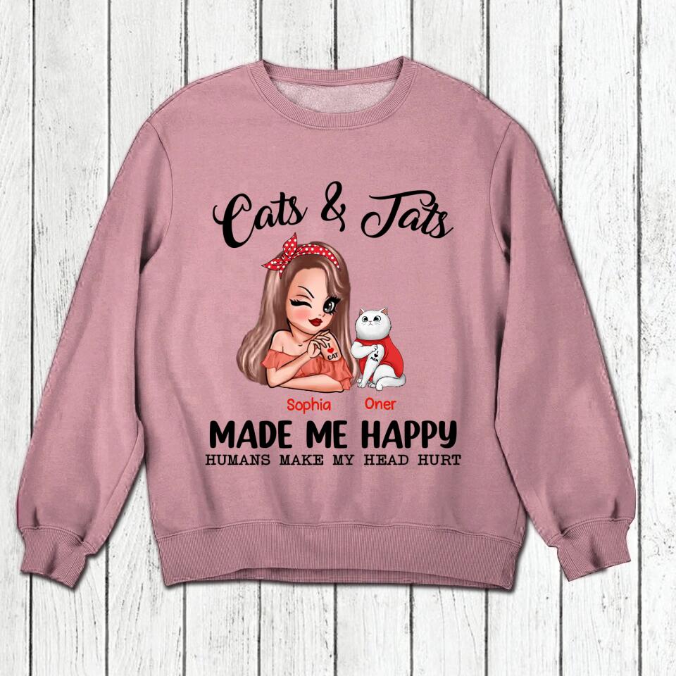 Personalized Cats And Jats Make Me Happy Tshirt Hoodie Or Sweatshirt Printed QTHY0811