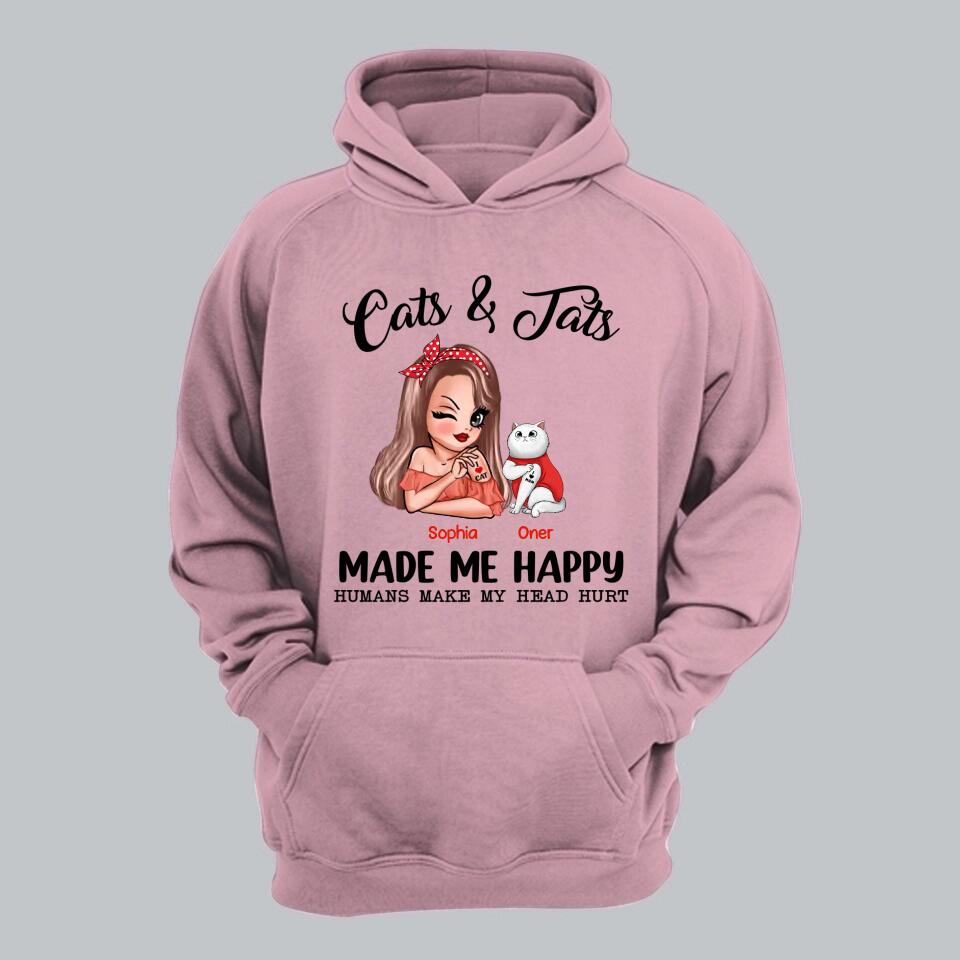 Personalized Cats And Jats Make Me Happy Tshirt Hoodie Or Sweatshirt Printed QTHY0811