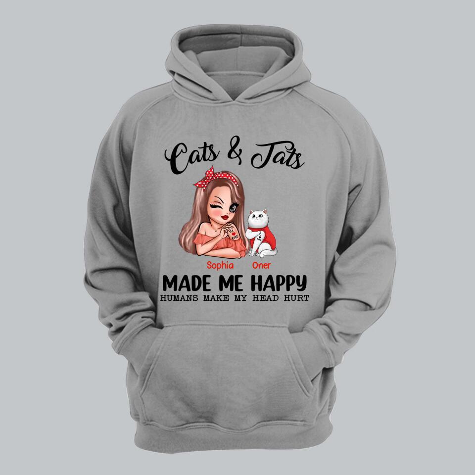 Personalized Cats And Jats Make Me Happy Tshirt Hoodie Or Sweatshirt Printed QTHY0811