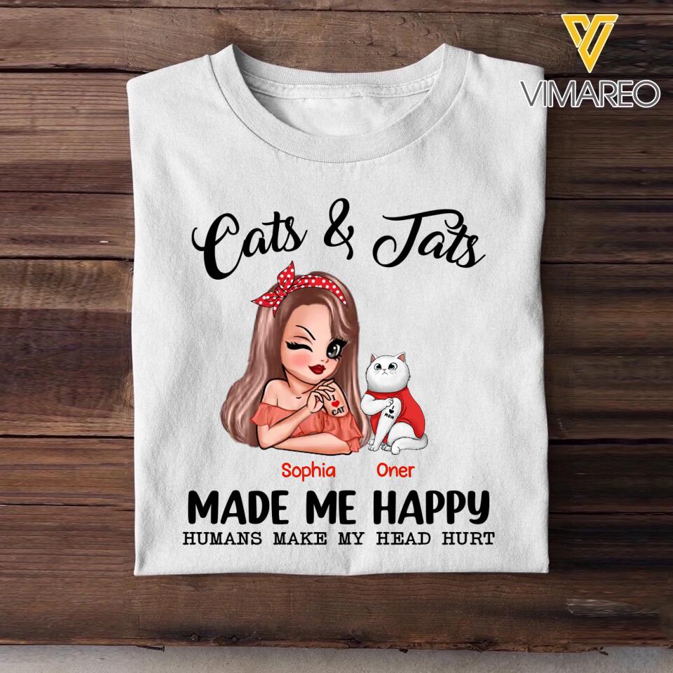 Personalized Cats And Jats Make Me Happy Tshirt Hoodie Or Sweatshirt Printed QTHY0811
