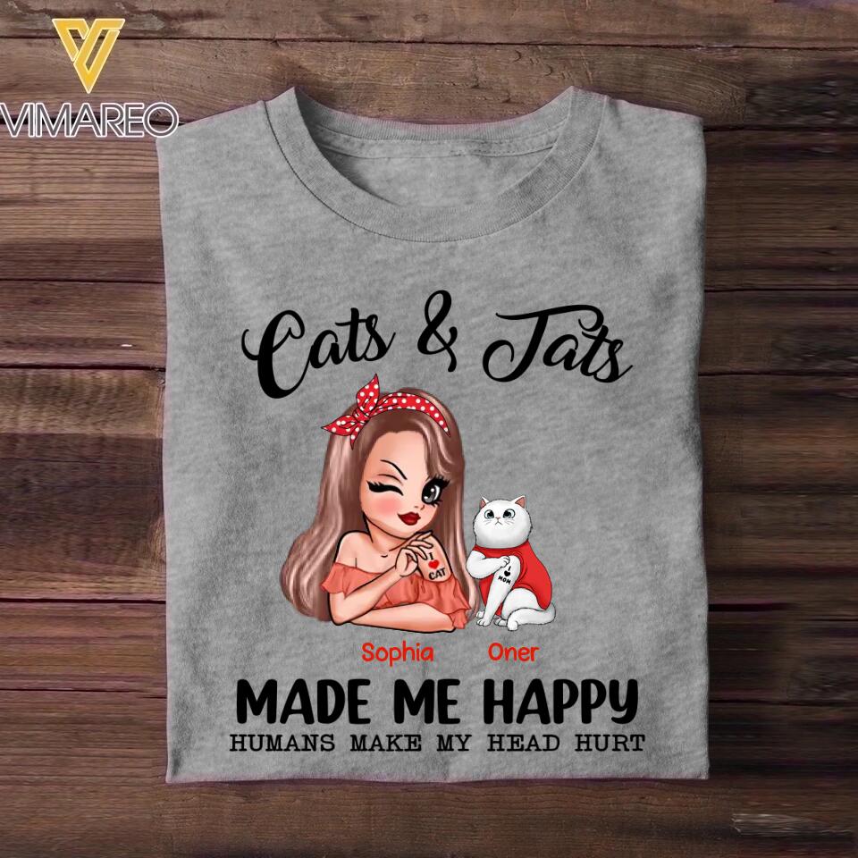 Personalized Cats And Jats Make Me Happy Tshirt Hoodie Or Sweatshirt Printed QTHY0811