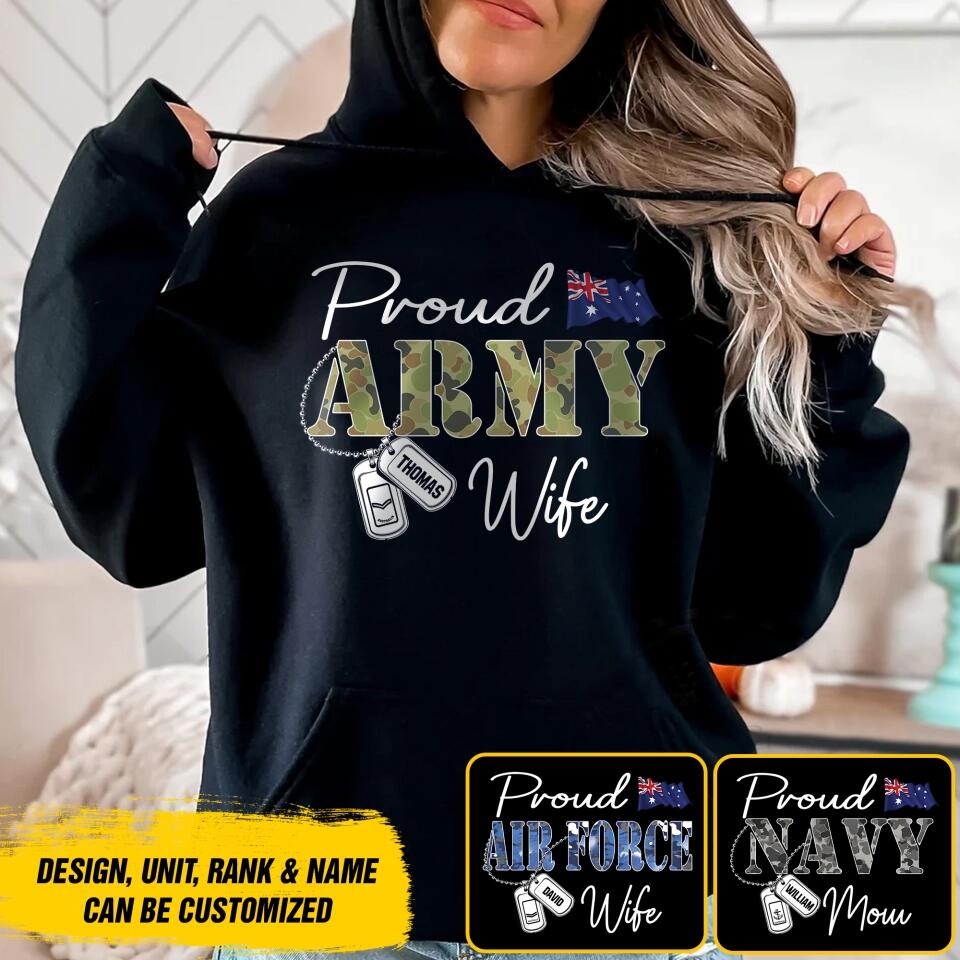 Personalized Proud Australian Army Wife Grandma Mommy Rank With Name Camo Hoodie Or Tshirt Printed 22NOV-DT10