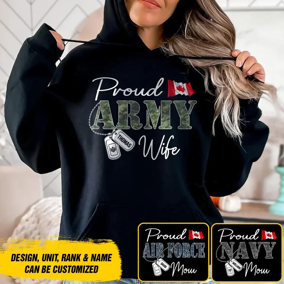 Personalized Proud Canadian Army Wife Grandma Mommy Rank With Name Camo Hoodie Or Tshirt Printed 22NOV-DT10