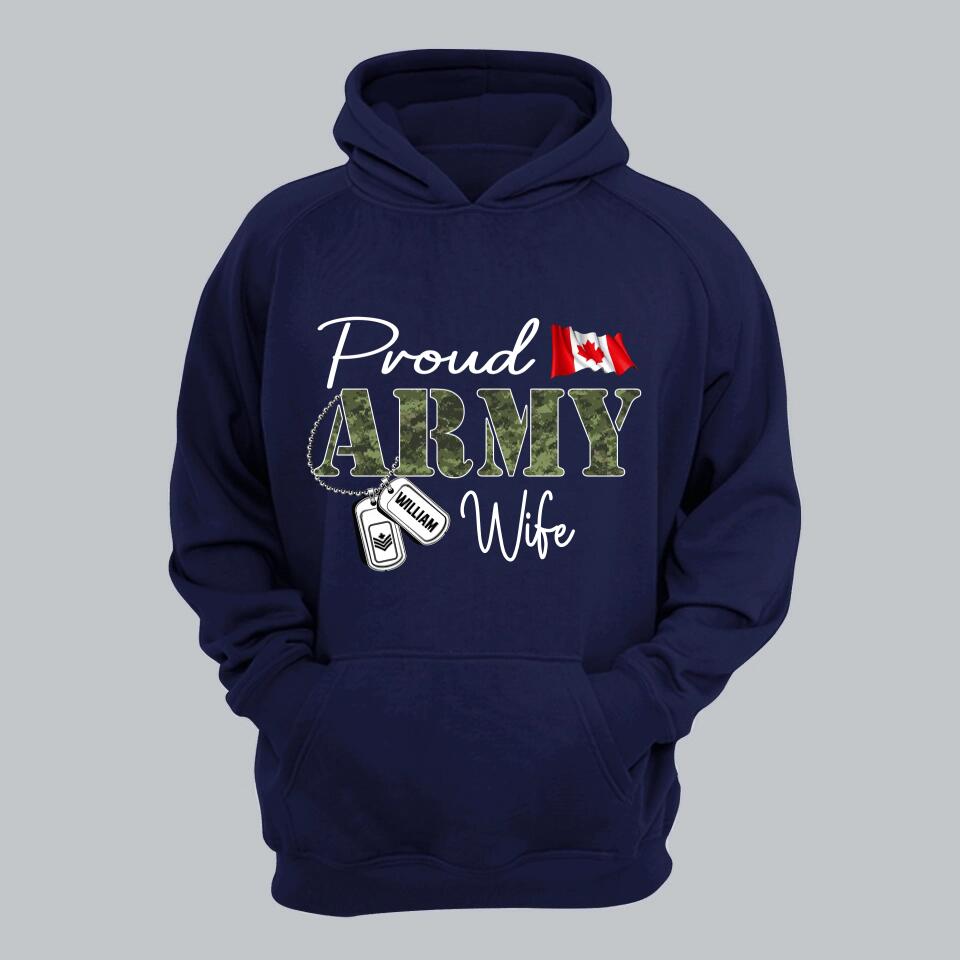 Personalized Proud Canadian Army Wife Grandma Mommy Rank With Name Camo Hoodie Or Tshirt Printed 22NOV-DT10