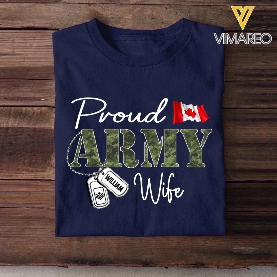 Personalized Proud Canadian Army Wife Grandma Mommy Rank With Name Camo Hoodie Or Tshirt Printed 22NOV-DT10