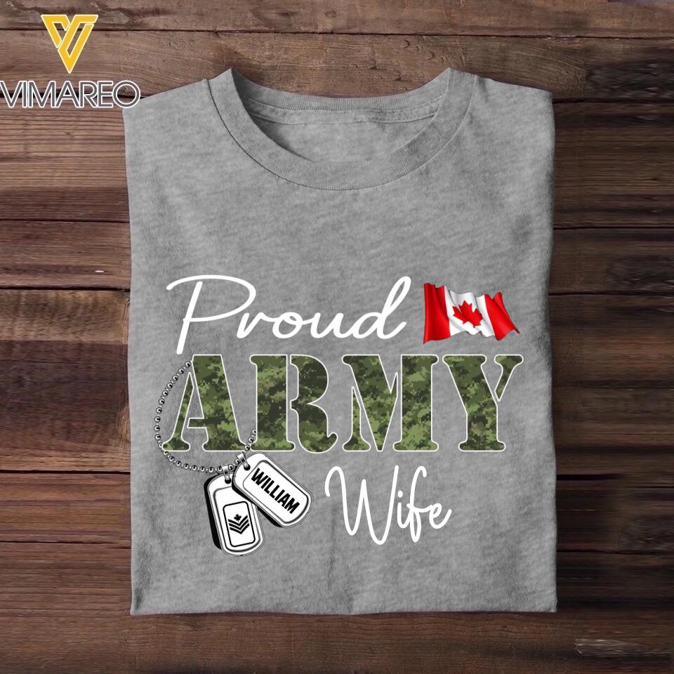 Personalized Proud Canadian Army Wife Grandma Mommy Rank With Name Camo Hoodie Or Tshirt Printed 22NOV-DT10