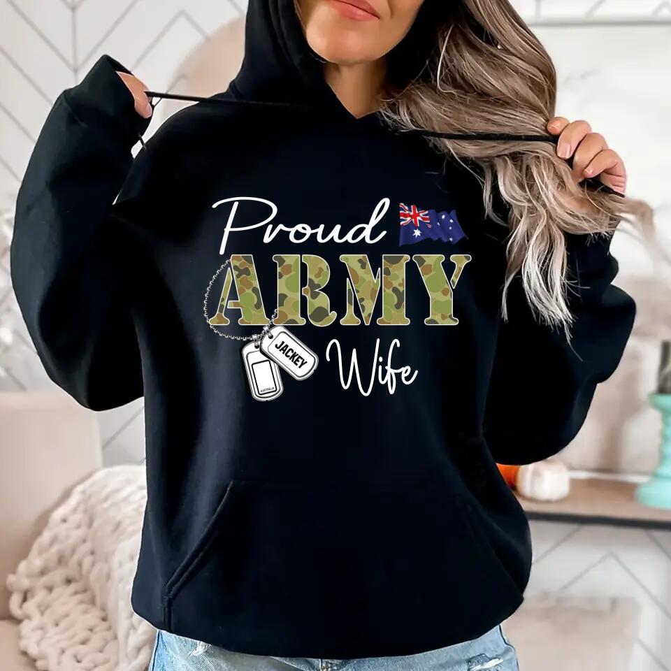 Personalized Proud Australian Army Wife Grandma Mommy Rank With Name Camo Hoodie Or Tshirt Printed 22NOV-DT10