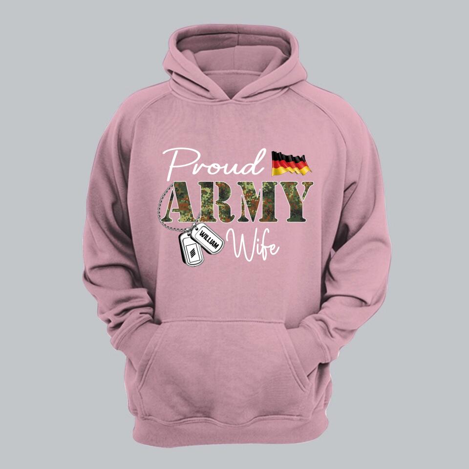 Personalized Proud German Army Wife Grandma Mommy Rank With Name Camo Hoodie Or Tshirt Printed 22NOV-DT10