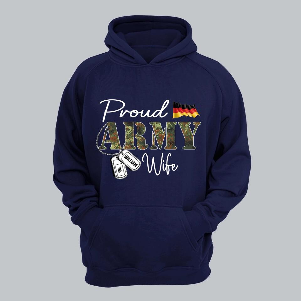 Personalized Proud German Army Wife Grandma Mommy Rank With Name Camo Hoodie Or Tshirt Printed 22NOV-DT10
