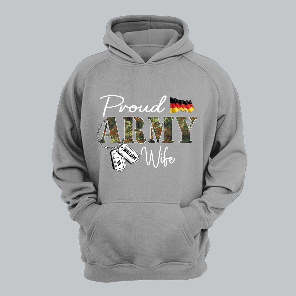 Personalized Proud German Army Wife Grandma Mommy Rank With Name Camo Hoodie Or Tshirt Printed 22NOV-DT10