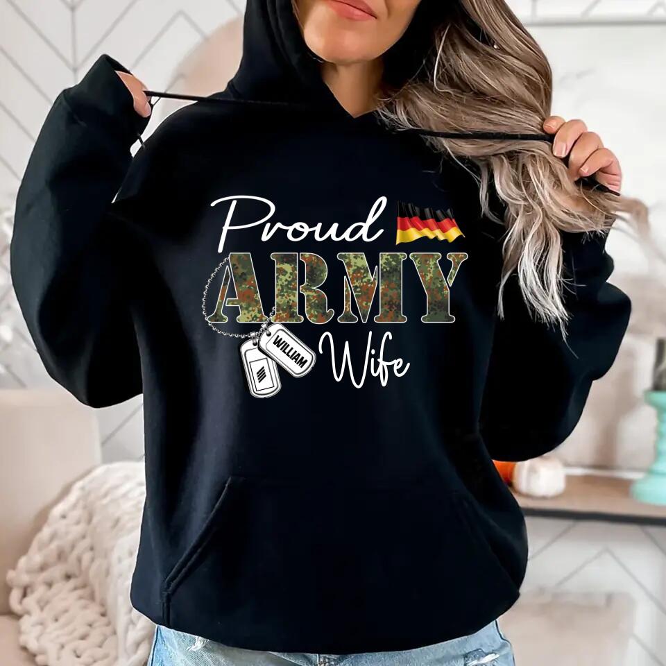 Personalized Proud German Army Wife Grandma Mommy Rank With Name Camo Hoodie Or Tshirt Printed 22NOV-DT10