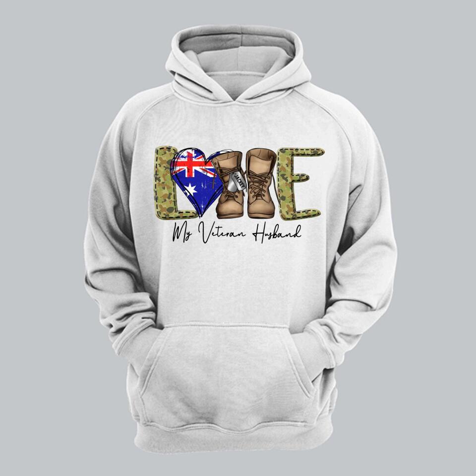 Personalized Love My Australian Veteran Husband Tshirt Hoodie Or Sweatshirt Printed QTHQ1211