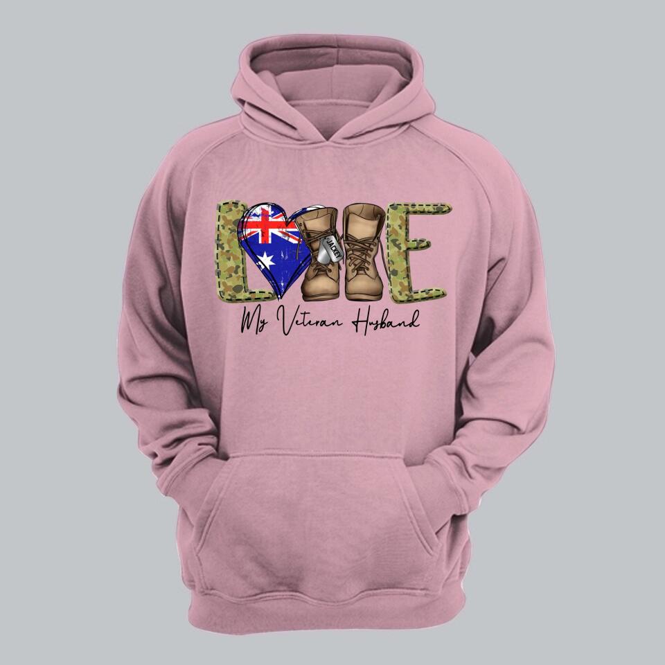 Personalized Love My Australian Veteran Husband Tshirt Hoodie Or Sweatshirt Printed QTHQ1211