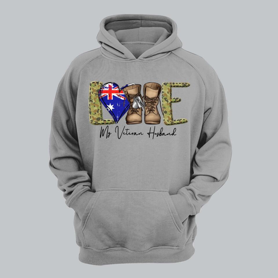 Personalized Love My Australian Veteran Husband Tshirt Hoodie Or Sweatshirt Printed QTHQ1211