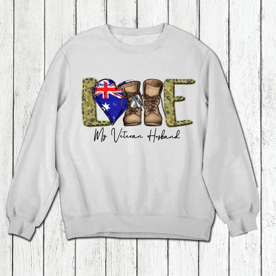 Personalized Love My Australian Veteran Husband Tshirt Hoodie Or Sweatshirt Printed QTHQ1211