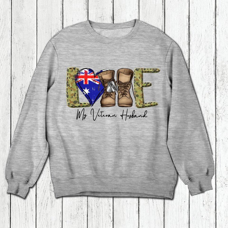 Personalized Love My Australian Veteran Husband Tshirt Hoodie Or Sweatshirt Printed QTHQ1211