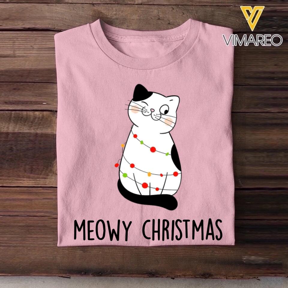 Personalized Meowy Christmas Cat Lovers Tshirt Hoodie Or Sweatshirt Printed QTH2511