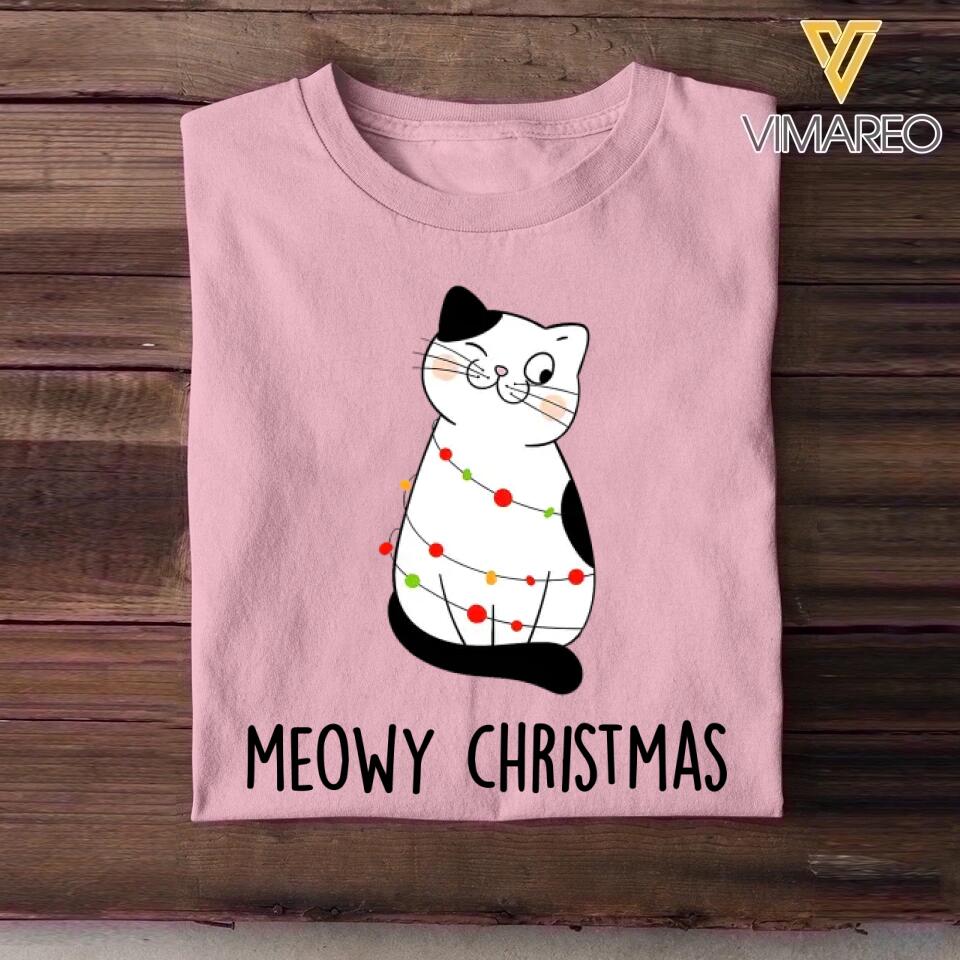 Personalized Meowy Christmas Cat Lovers Tshirt Hoodie Or Sweatshirt Printed QTH2511