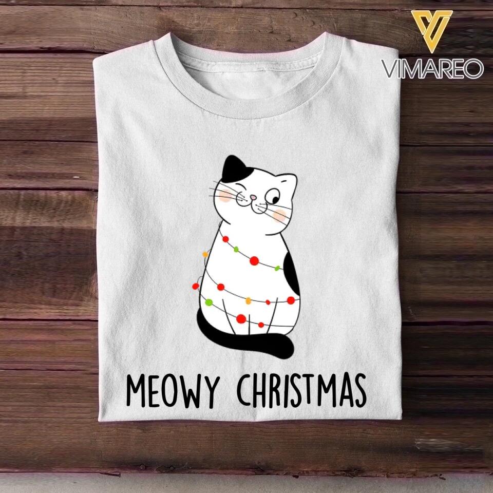 Personalized Meowy Christmas Cat Lovers Tshirt Hoodie Or Sweatshirt Printed QTH2511