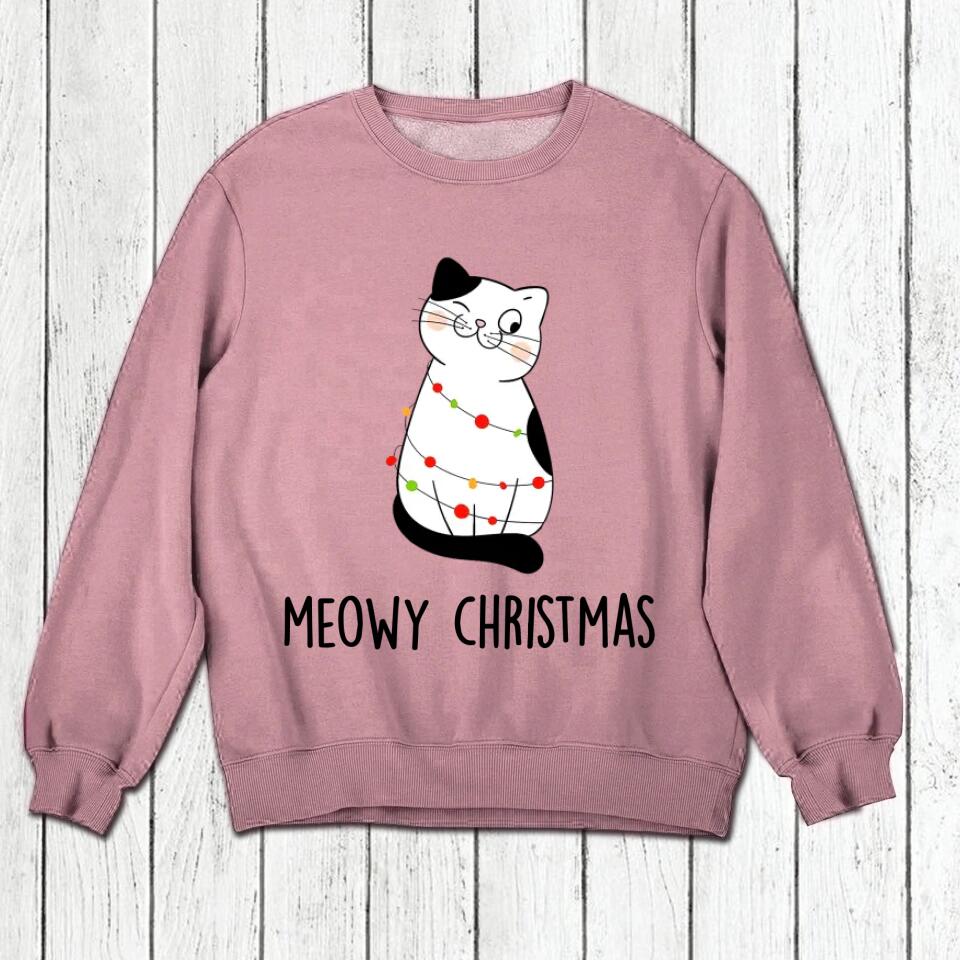 Personalized Meowy Christmas Cat Lovers Tshirt Hoodie Or Sweatshirt Printed QTH2511