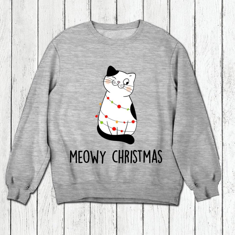Personalized Meowy Christmas Cat Lovers Tshirt Hoodie Or Sweatshirt Printed QTH2511