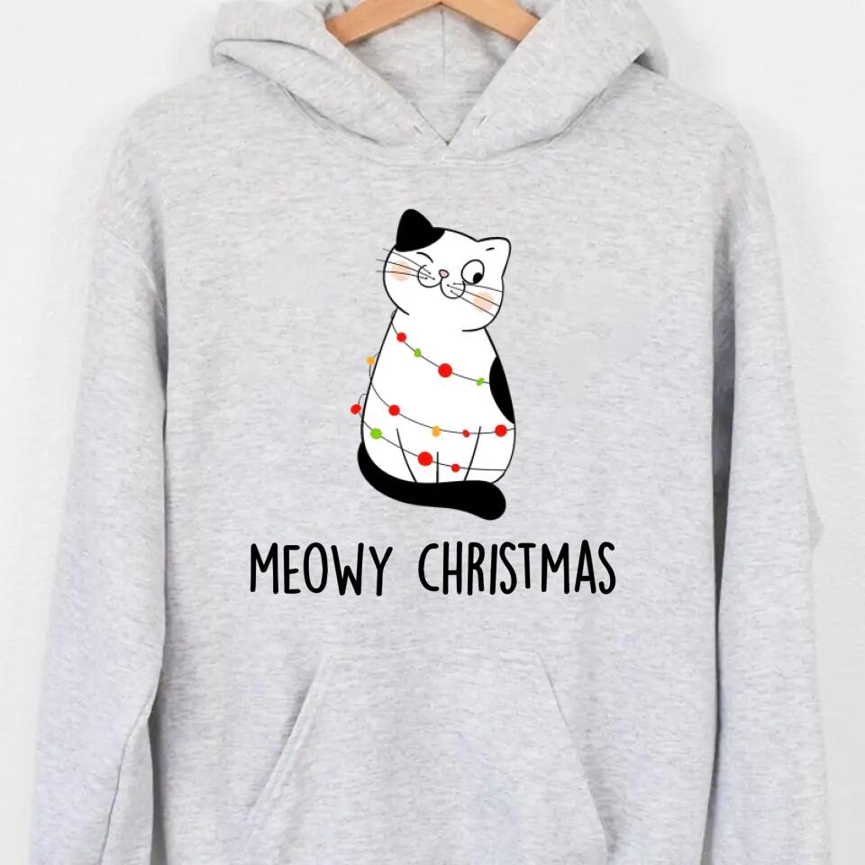Personalized Meowy Christmas Cat Lovers Tshirt Hoodie Or Sweatshirt Printed QTH2511