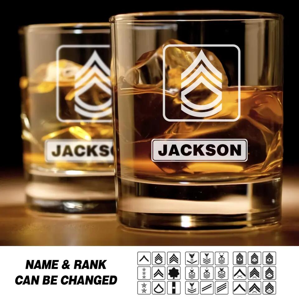 Personalized US Solider/ Veteran Rank Name Whiskey Glass 3D Printed  22DEC-HQ05