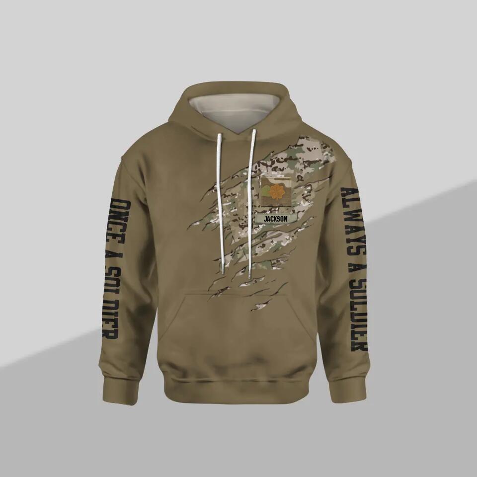 Personalized US Solider/ Veteran One A Soldier Always A Soldier Rank Camo Hoodie 3D Printed QTDT0701