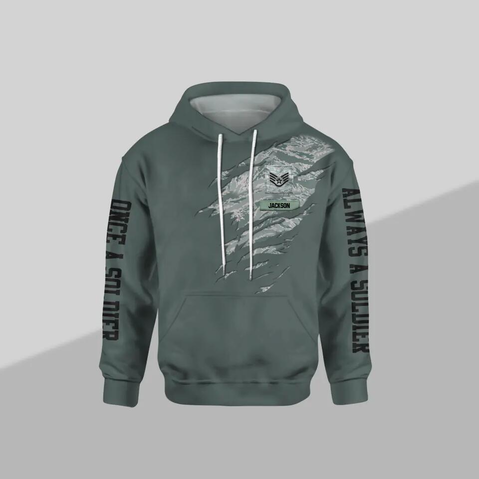 Personalized US Solider/ Veteran One A Soldier Always A Soldier Rank Camo Hoodie 3D Printed QTDT0701