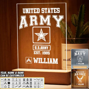 Personalized United States U.S Soldier/ Veteran Rank Led Lamp Printed QTDT1201