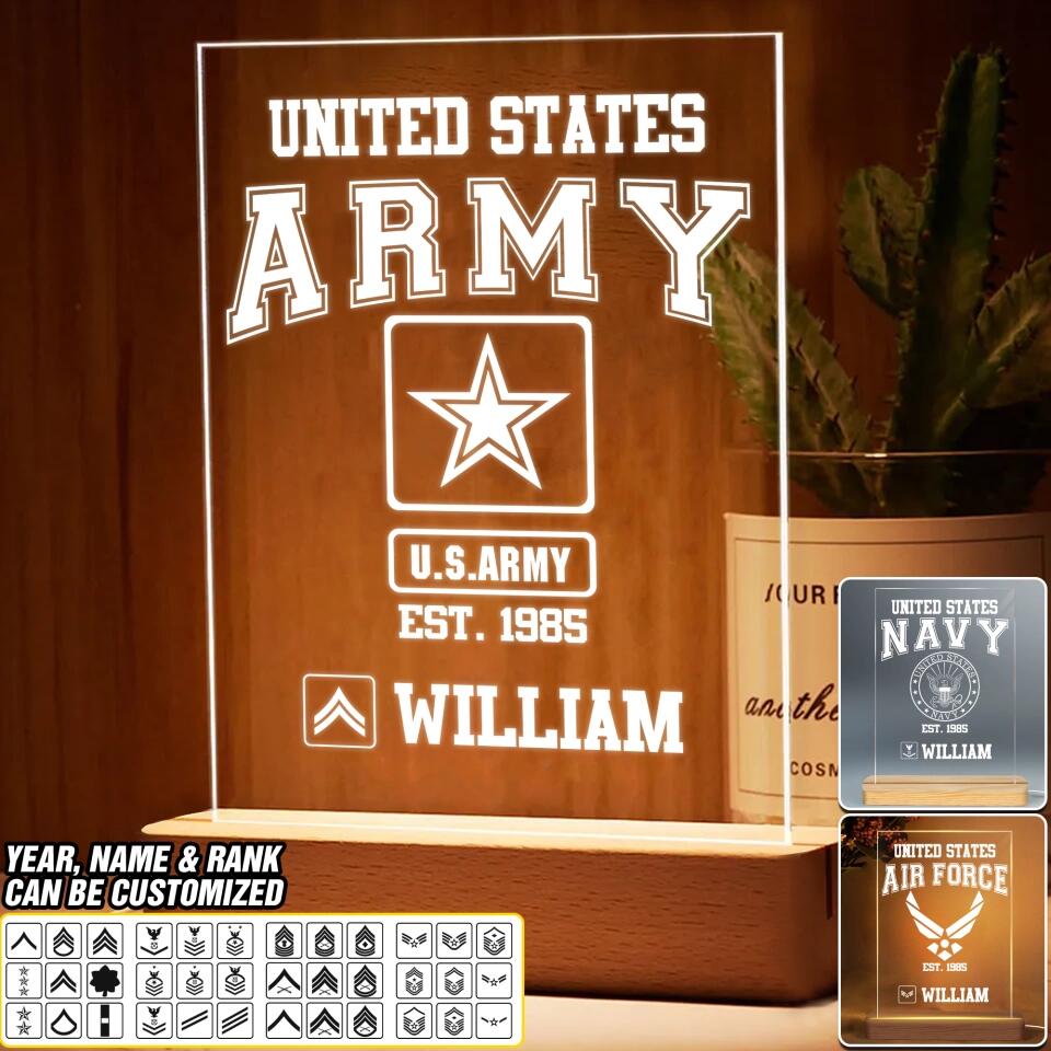 Personalized United States U.S Soldier/ Veteran Rank Led Lamp Printed QTDT1201