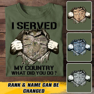 Personalized US Soldier/ Veteran I Served My Country What Did You Do Printed Tshirts 23JAN-HQ18
